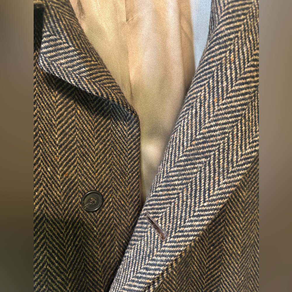 Lands’ End USA 100% Lambs Wool Herringbone Blazer 46R Brown Tweed Sport Coat - Picture 13 of 16